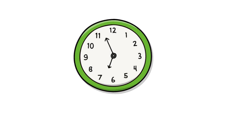 Gemalte grüne Uhr als Symbol für die Öffnungszeiten
